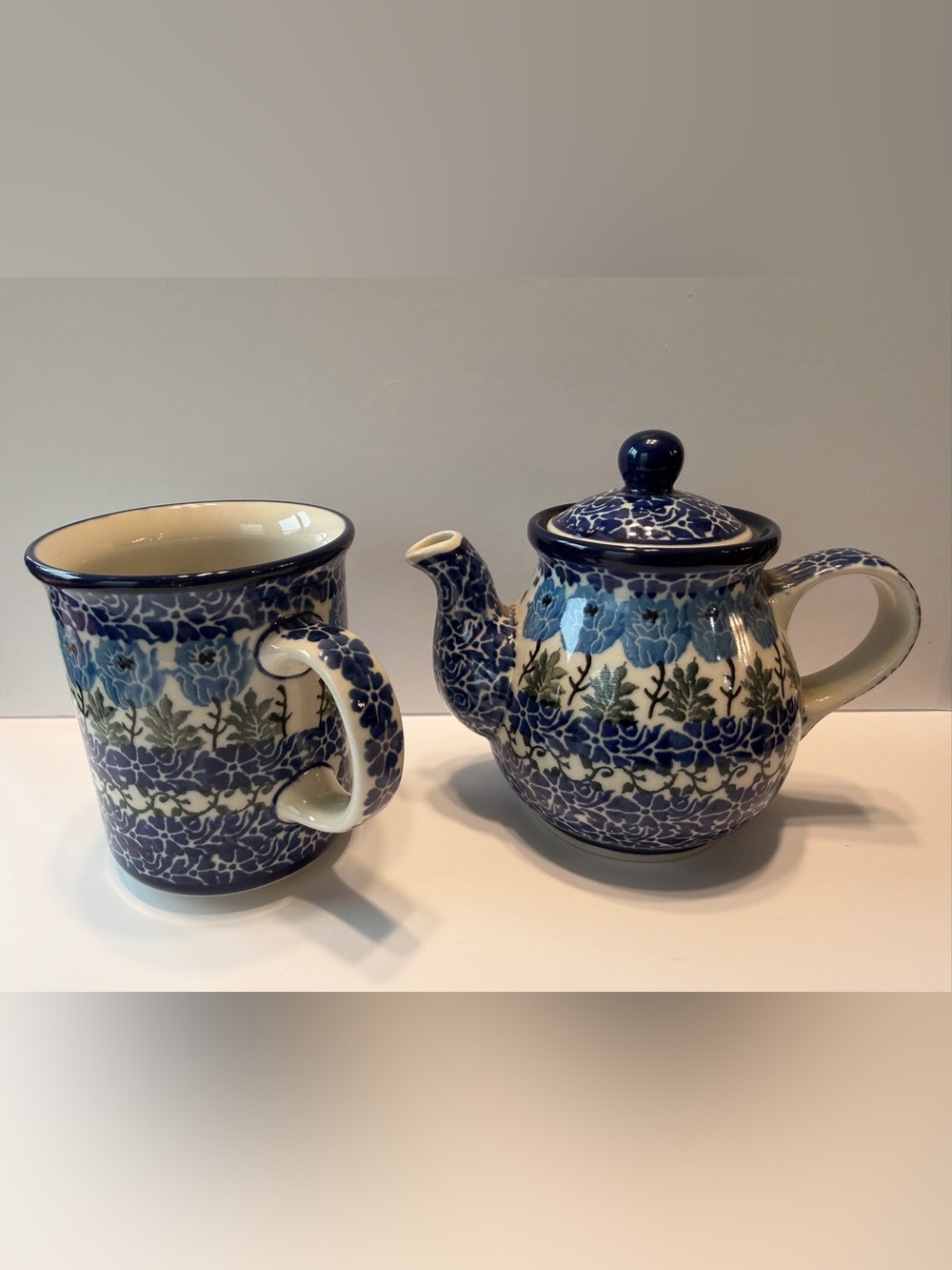 Polish Pottery “Tea for one” Teapot and Mug 13/10oz